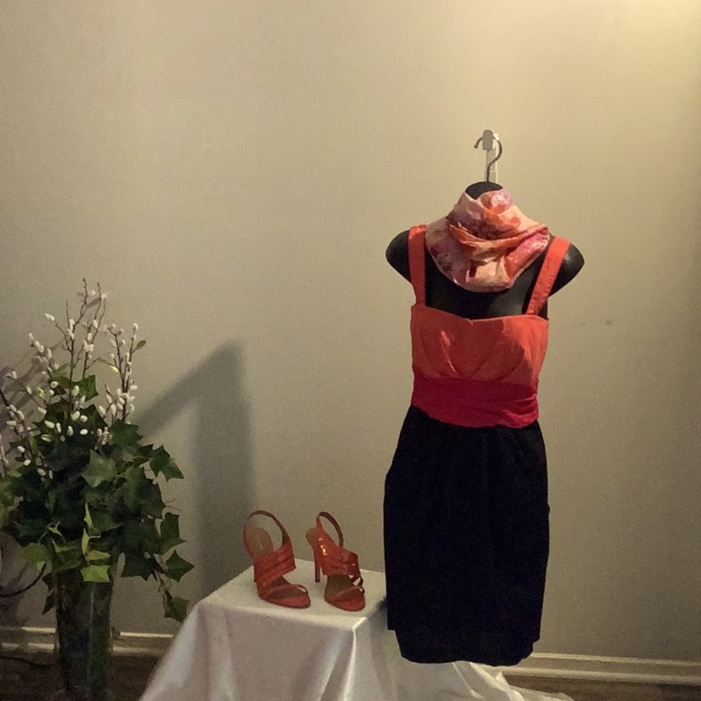 Dress,matching shoes and scarf .